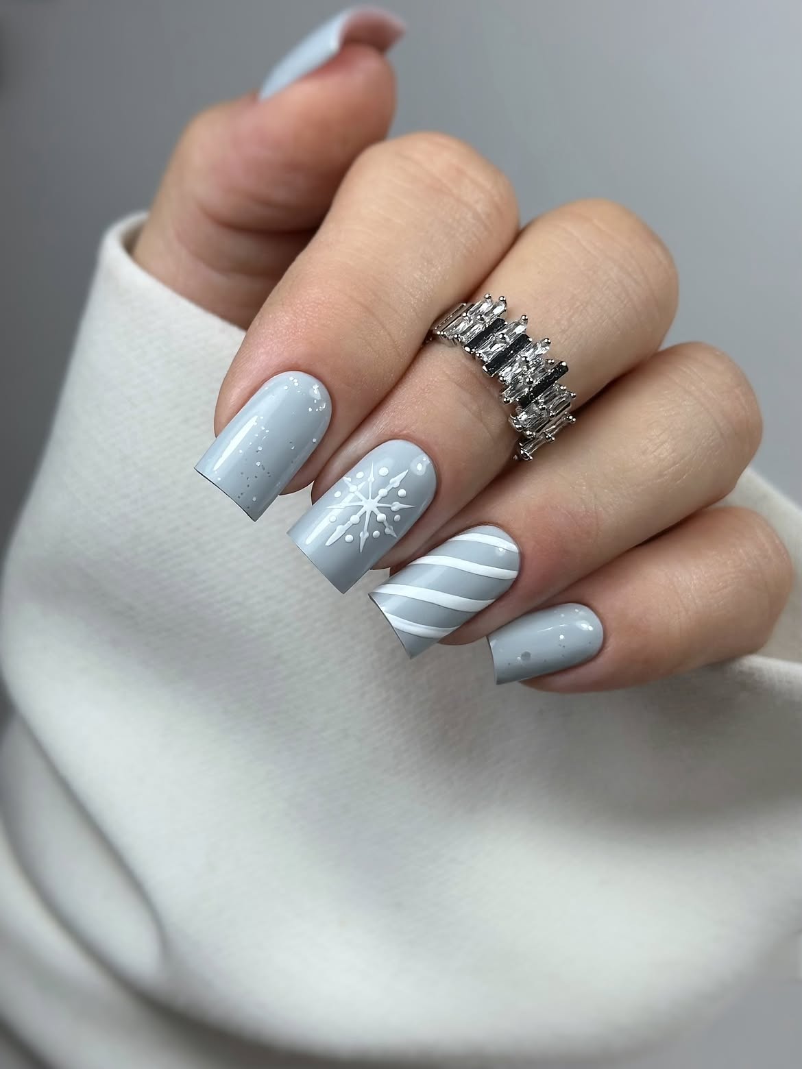 Icy Blue Snowflake And Candy Cane Square Nails