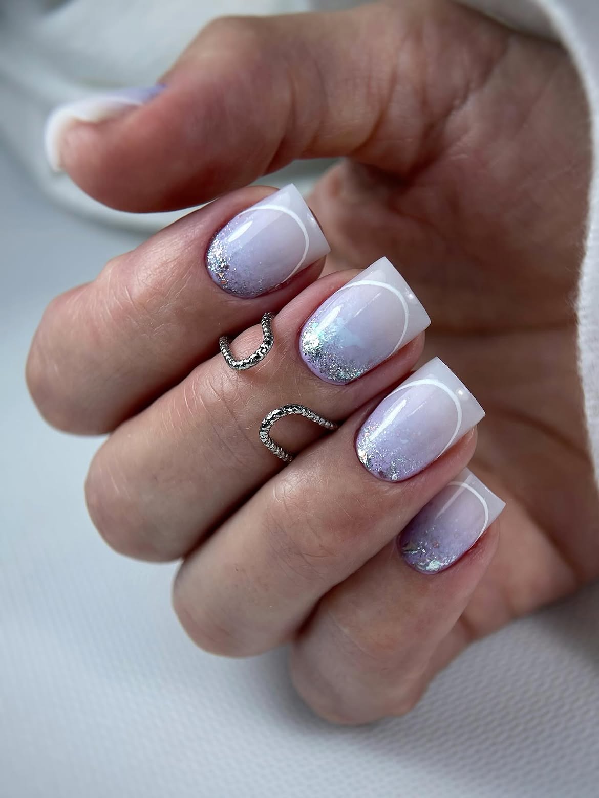 Icy Lavender Glitter Ombre Square Nails