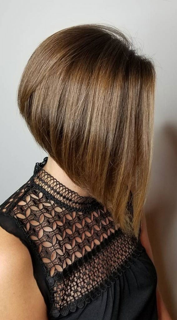 Medium Brown Inverted Bob With Sharp Angle, Chin Medium Brown Inverted Bob With Sharp Angle, Chin