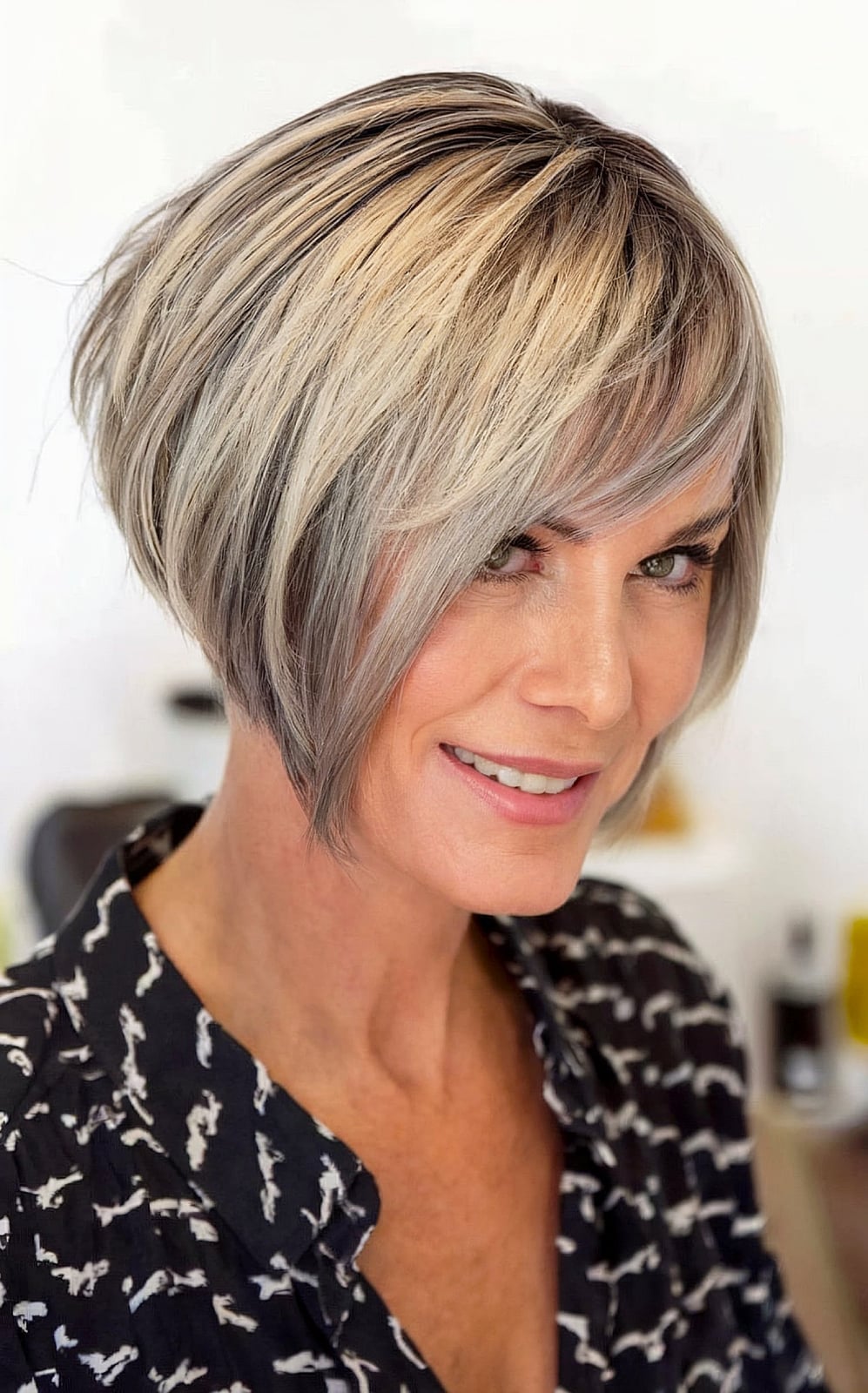 Ash Blonde Bob With Side Swept Fringe Ash Blonde Bob With Side Swept Fringe — Inverted Bob
