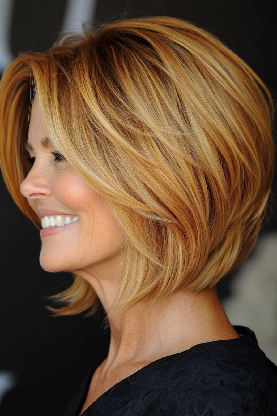 Honey Blonde Bob With Layered Texture Honey Blonde Bob With Layered Texture — Inverted Bob