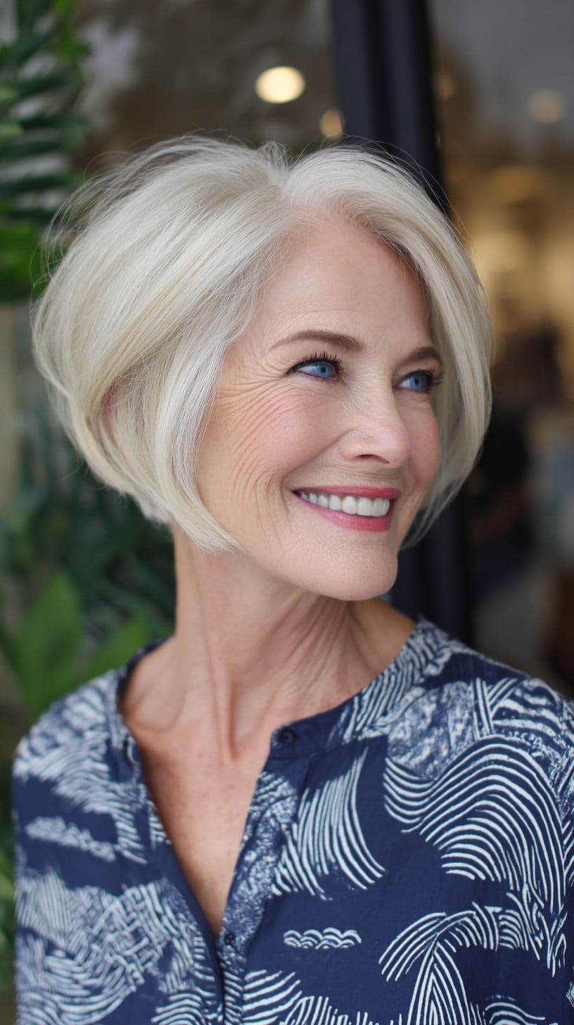 Bright Ash Blonde Chin Length Bob Bright Ash Blonde Chin Length Bob — Inverted Bob