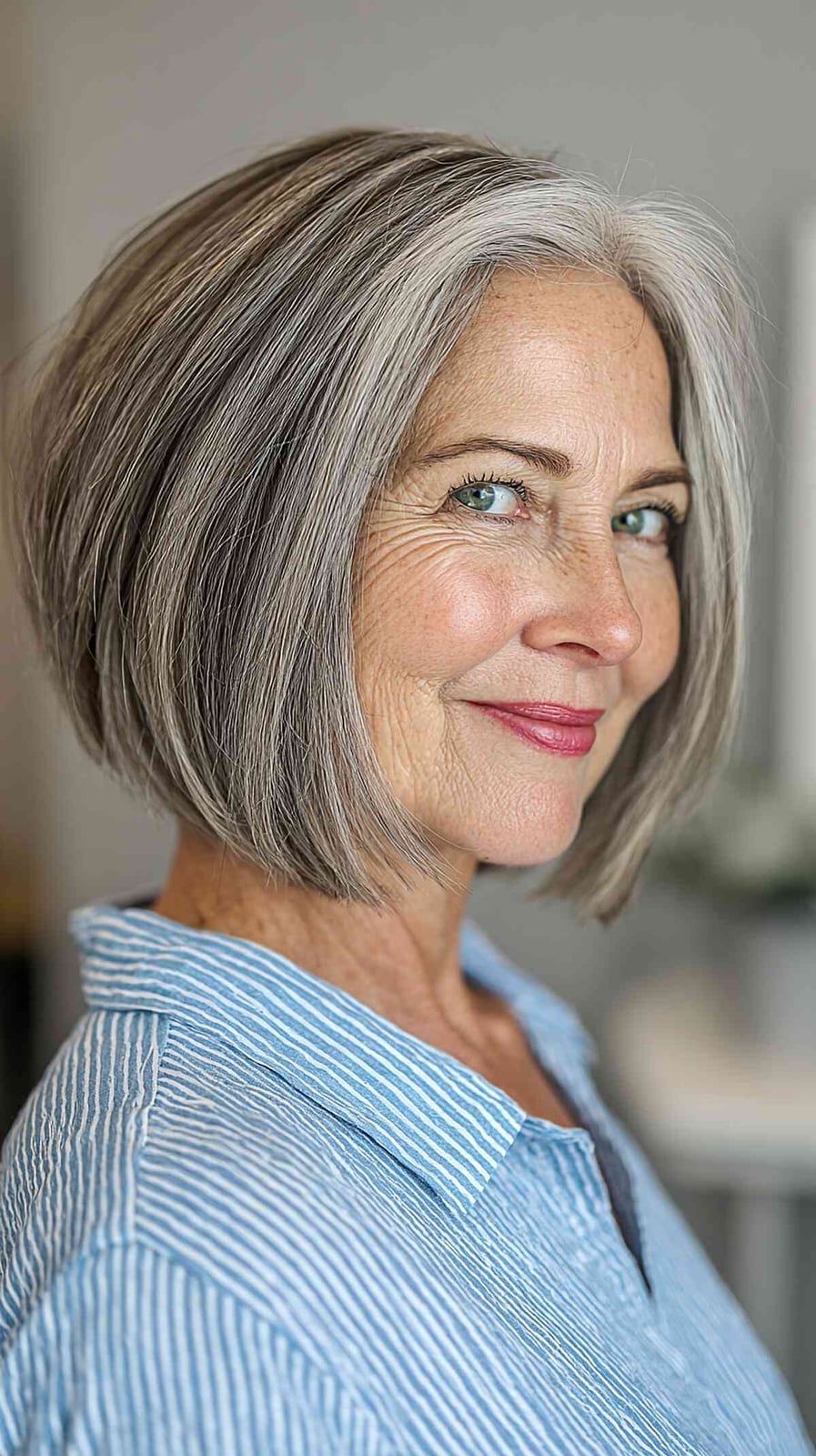 Gray Bob With Blonde Highlights And Soft Waves Gray Bob With Blonde Highlights And Soft Waves — Inverted Bob