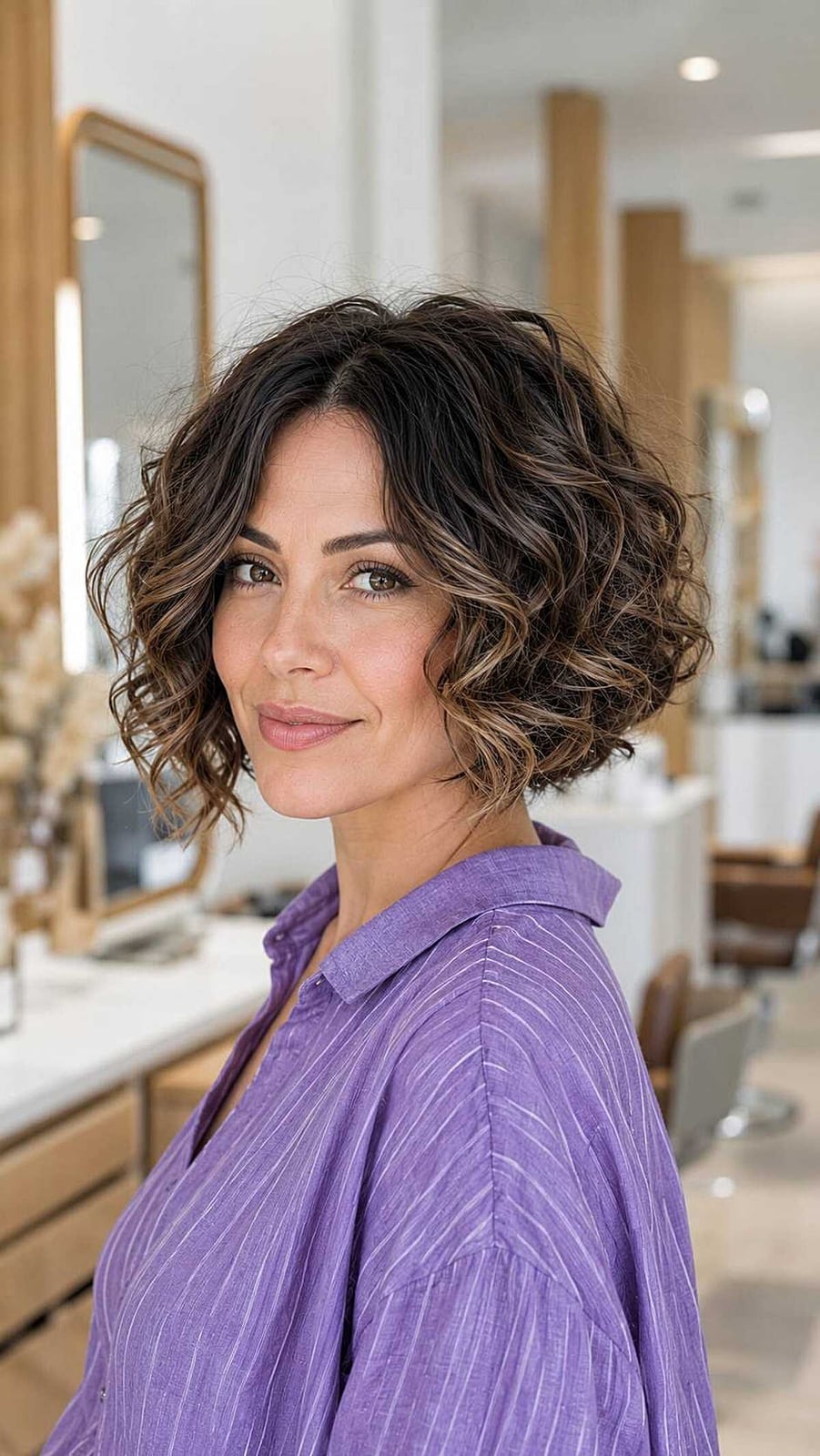 Dark Brown Inverted Bob With Natural Curls Dark Brown Inverted Bob With Natural Curls