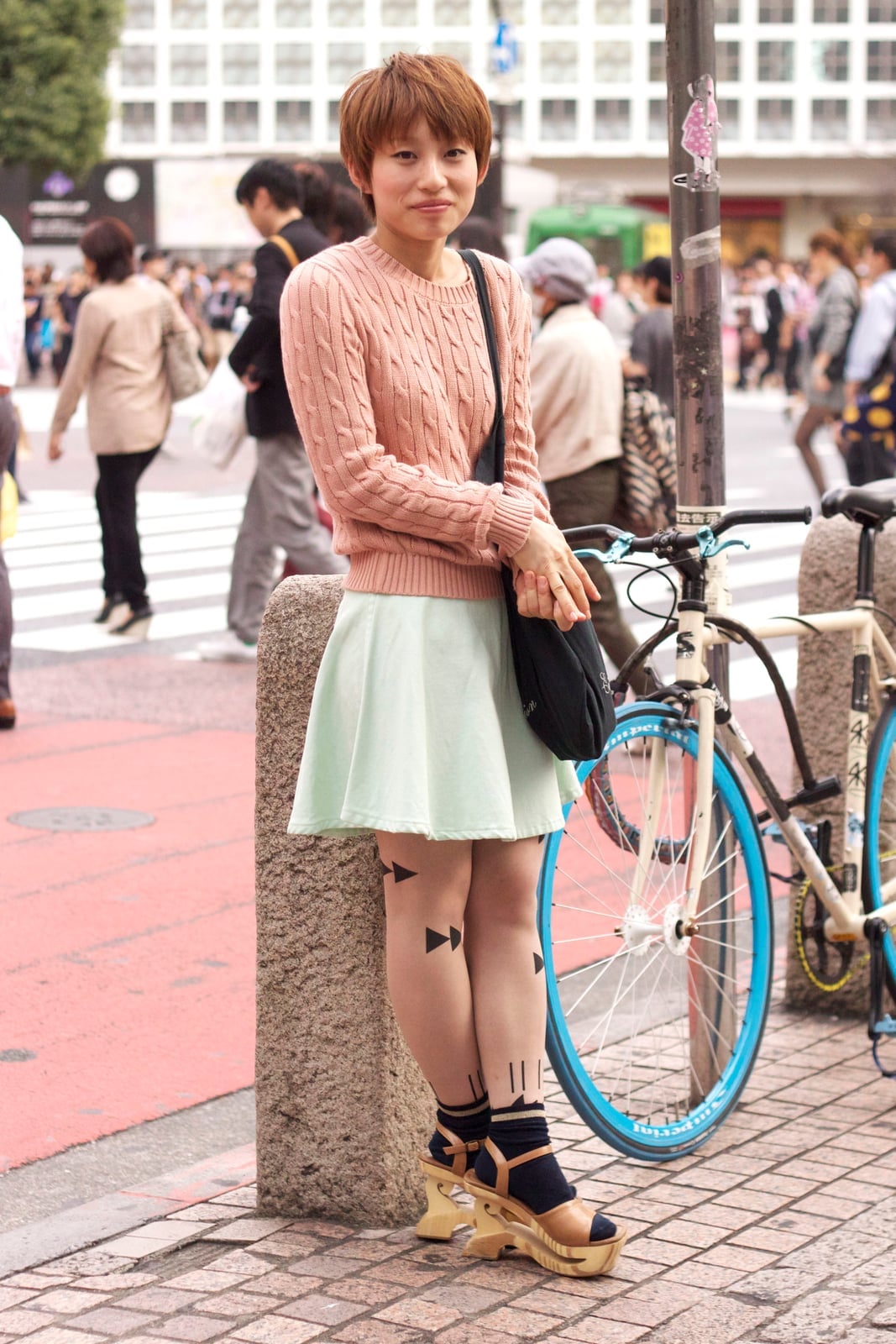 Cable-Knit Sweater With A-Line Skirt and Patterned Tights — Japan Outfits