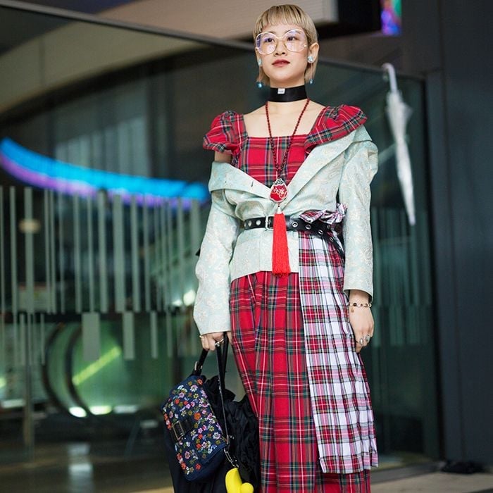 Plaid Dress With Brocade Jacket — Japan Outfits