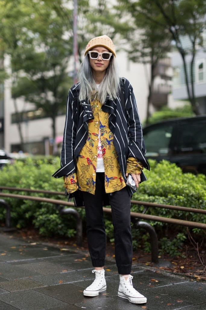 Striped Jacket With Graphic Shirt and Beanie — Japan Outfits