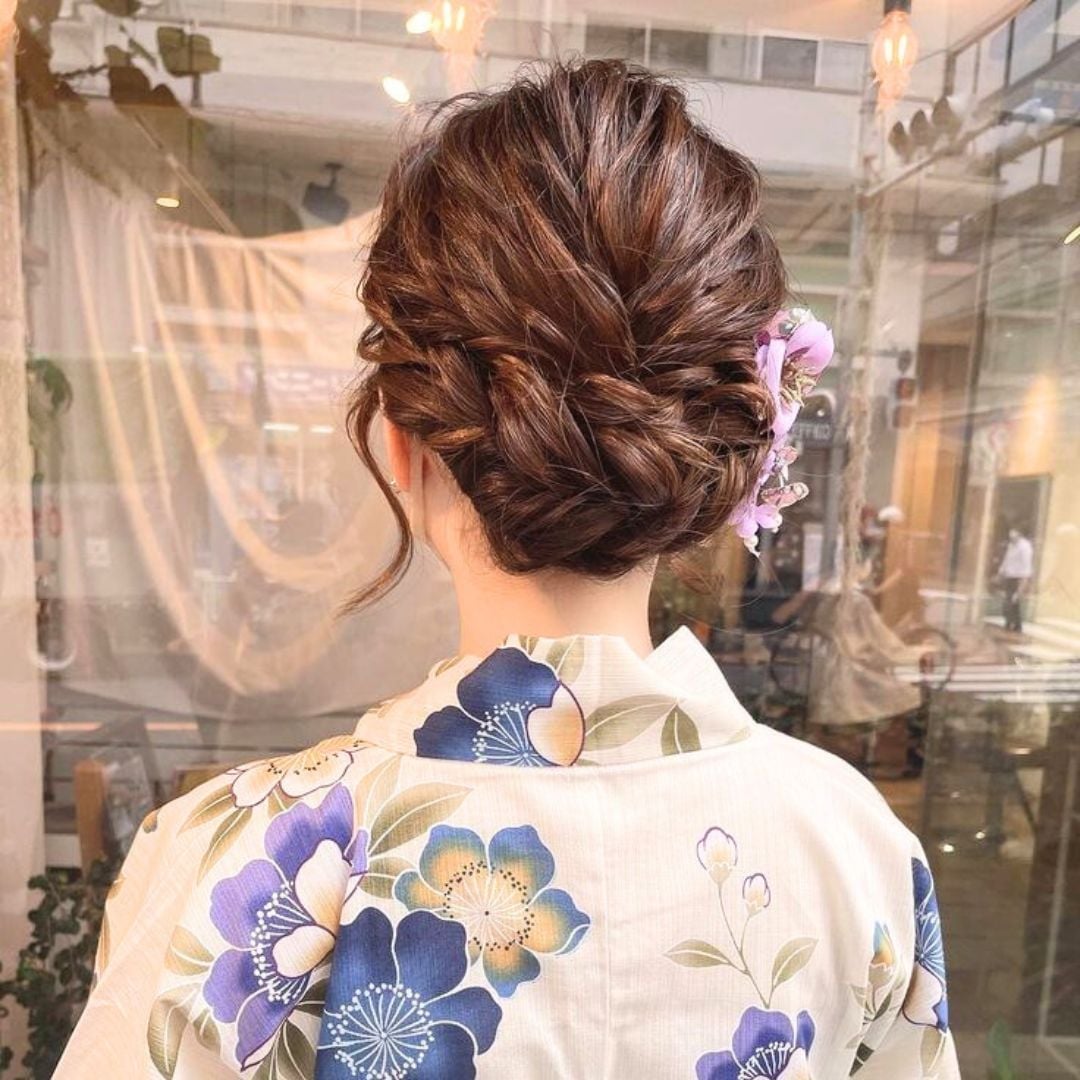 Intricate Dark Brown Braided Updo — Japanese Hair