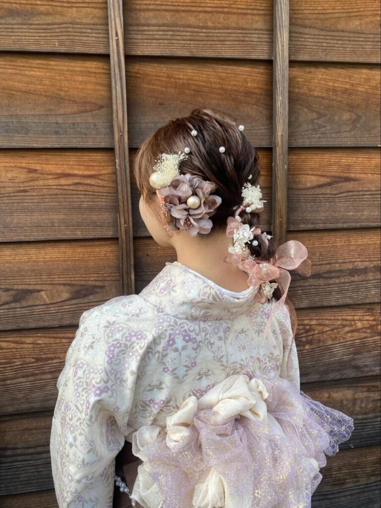 Thick Straight Updo With Ornaments — Japanese Hair
