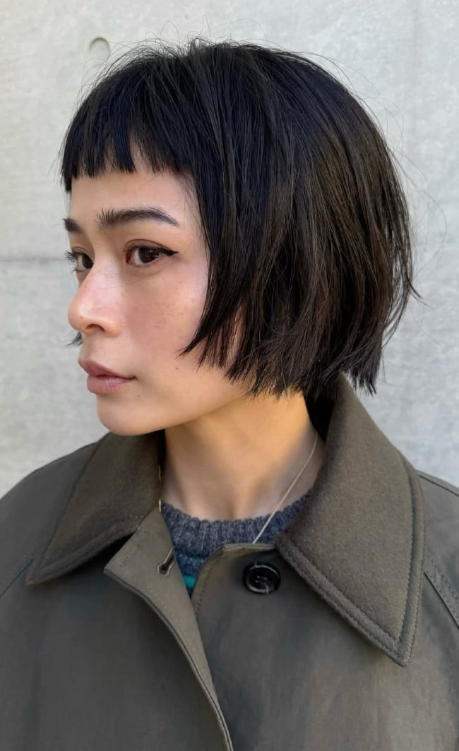 Short Black Bob With Micro Bangs Short Black Bob With Micro Bangs — Japanese Hairstyles