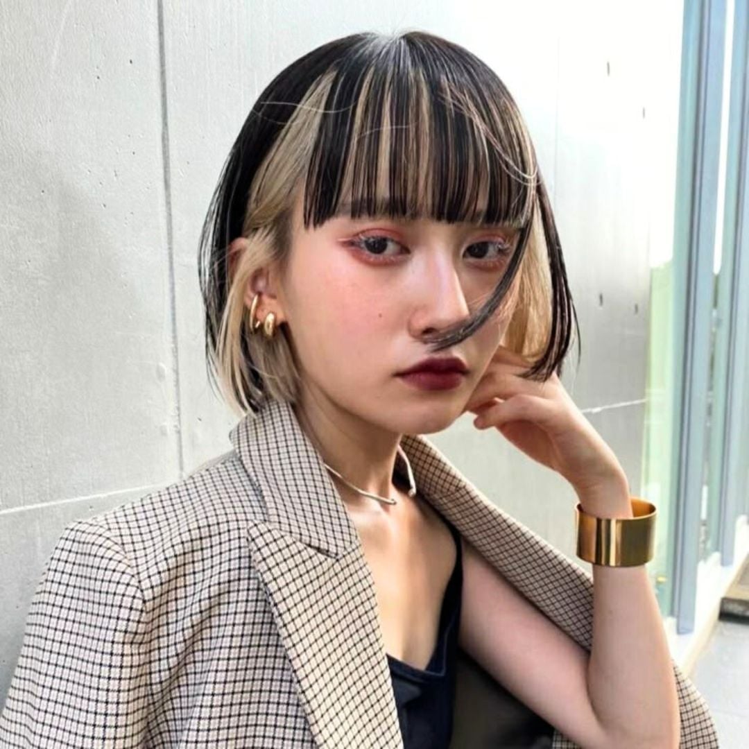 Color-Blocked Chin Bob With Blunt Bangs Color-Blocked Chin Bob With Blunt Bangs — Japanese Hairstyles