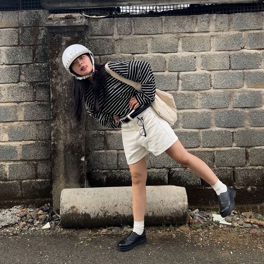 Striped Top With White Shorts And Loafers — Japanese Outfits