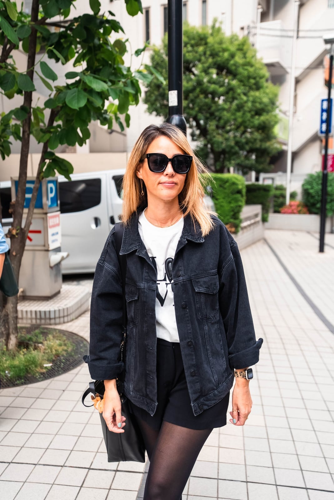 Denim Jacket Over Graphic T-shirt And Shorts — Japanese Outfits