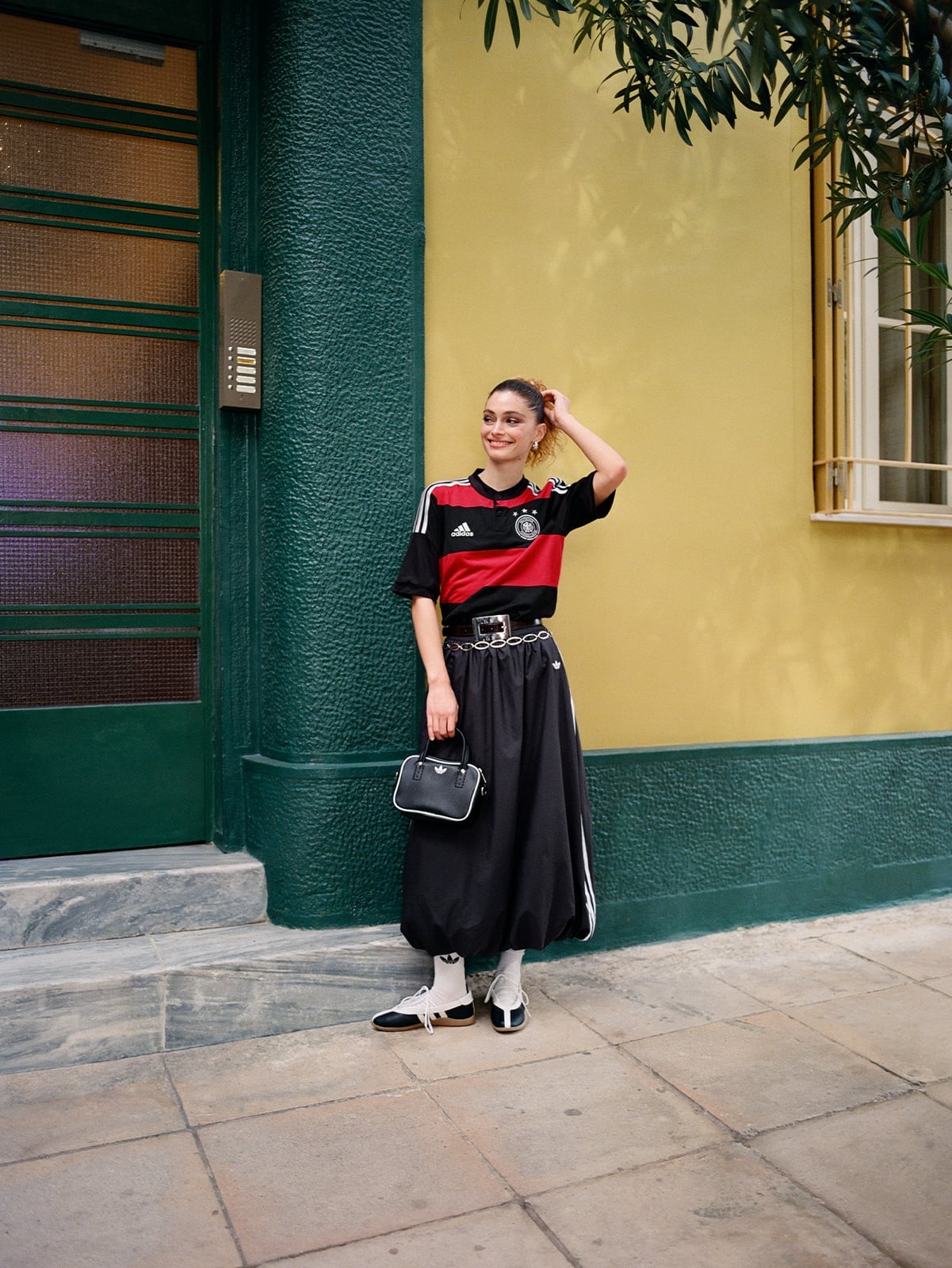 Sporty Jersey Meets Polished Midi Skirt — Jersey Outfit