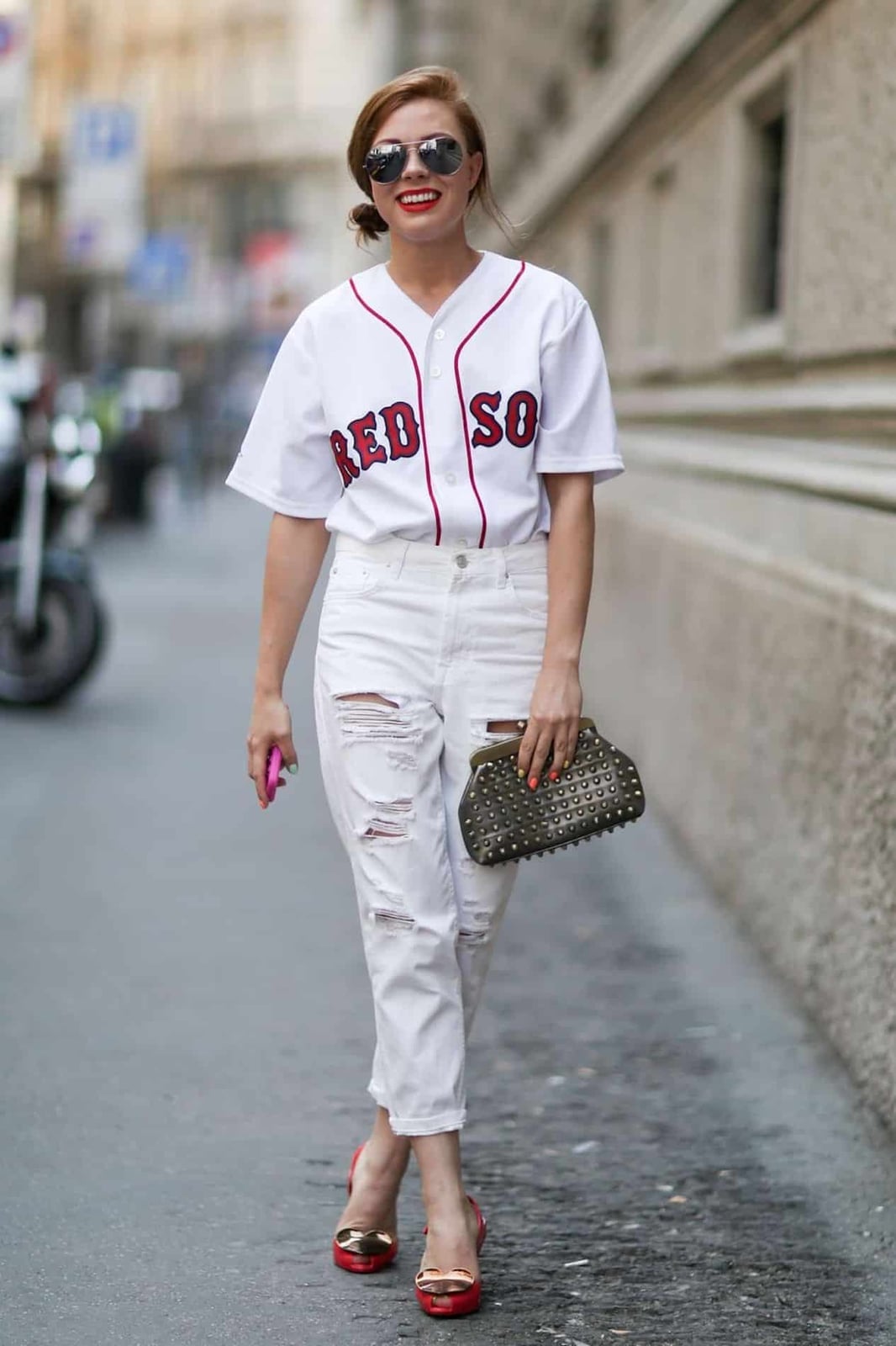 Baseball Jersey with Ripped Slim Jeans — Jersey Outfit