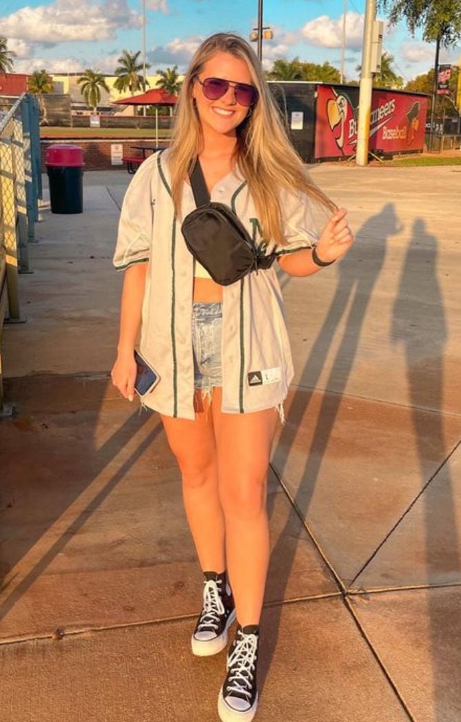 Baseball Jersey Layered Over a Crop Top — Jersey Outfit