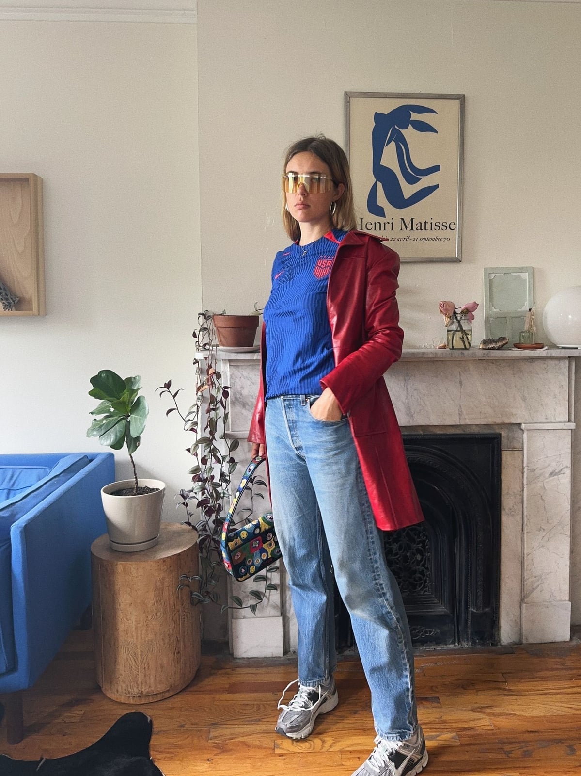Jersey Paired with a Bold Leather Blazer — Jersey Outfit