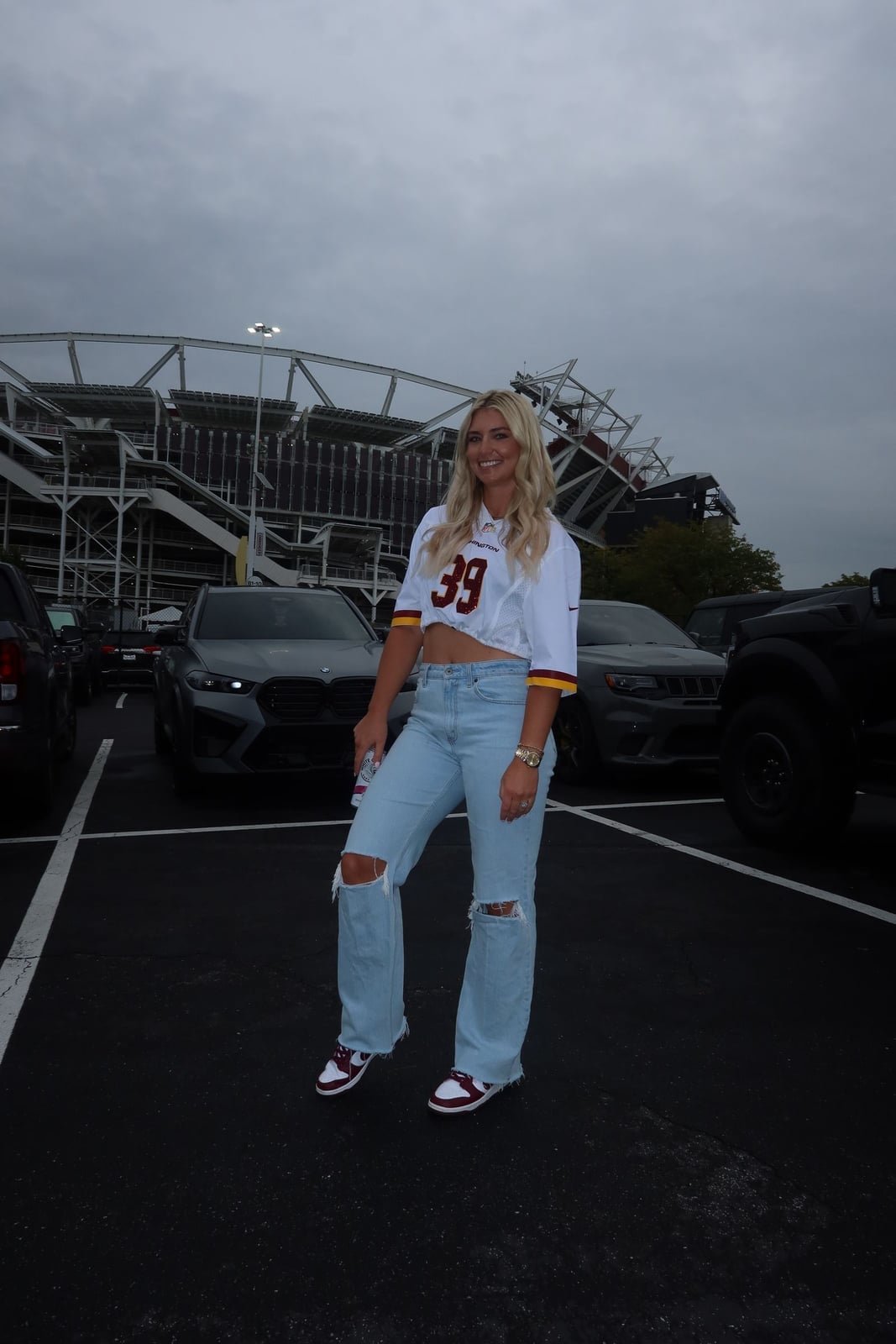 Cropped Football Jersey with Distressed Jeans and Gold Watch — Jersey Outfit