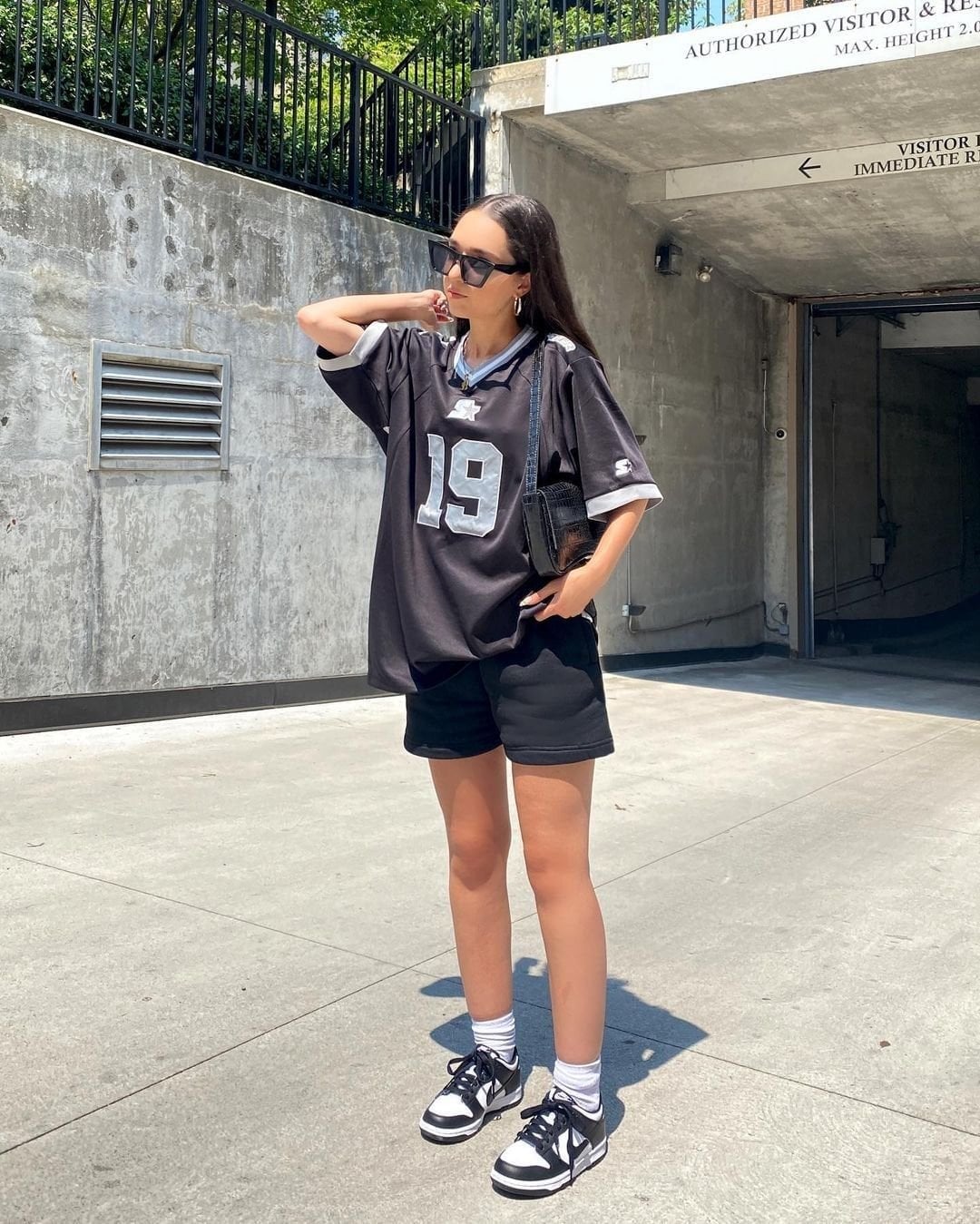 Oversized Football Jersey with Black Shorts and White Socks — Jersey Outfit