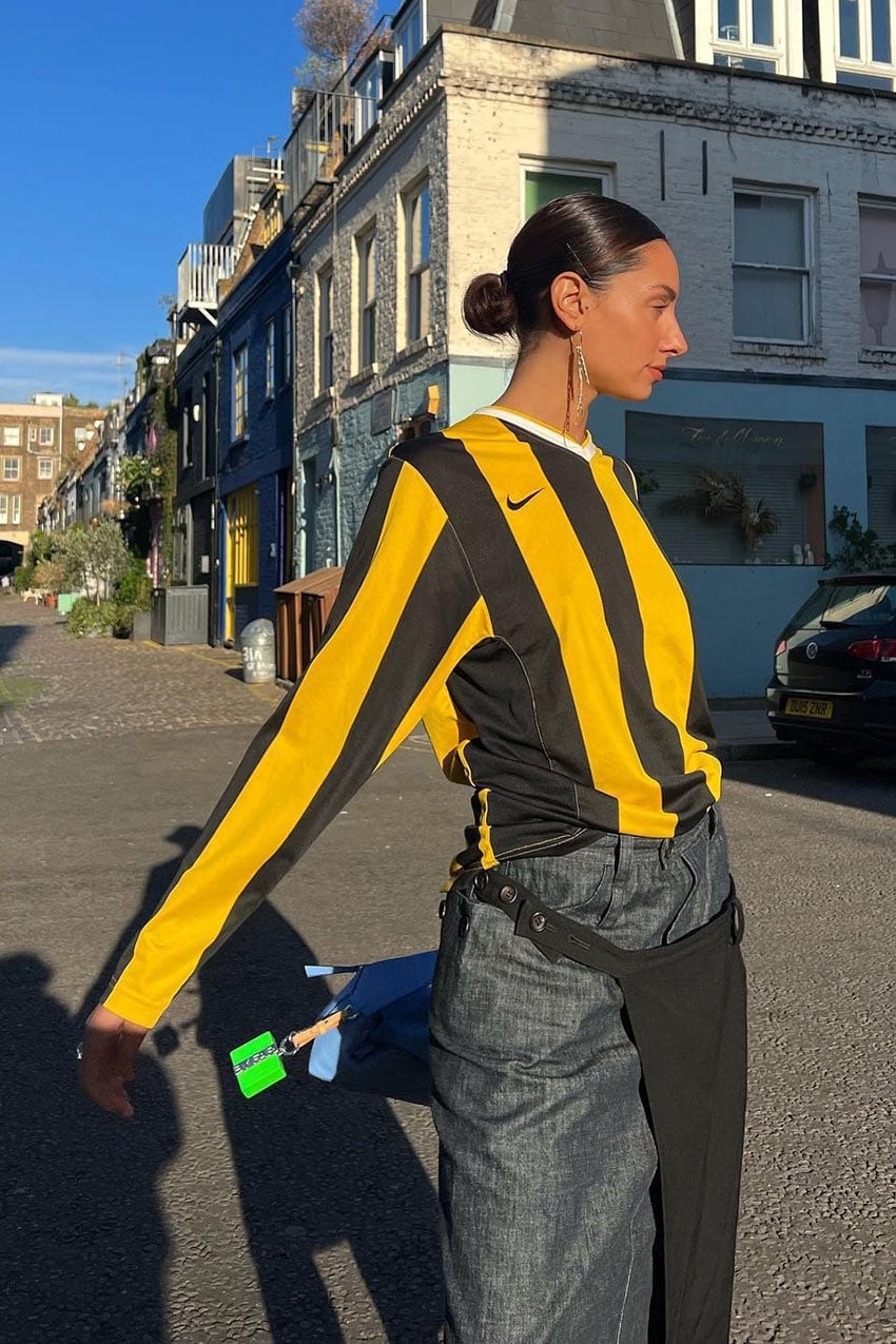 Striped Jersey with a Skirt Panel Detail — Jersey Outfit