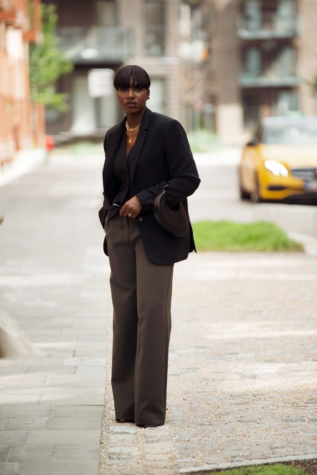 Brown Three-Piece Suit with Wide-Leg Trousers — Job Interview Outfits