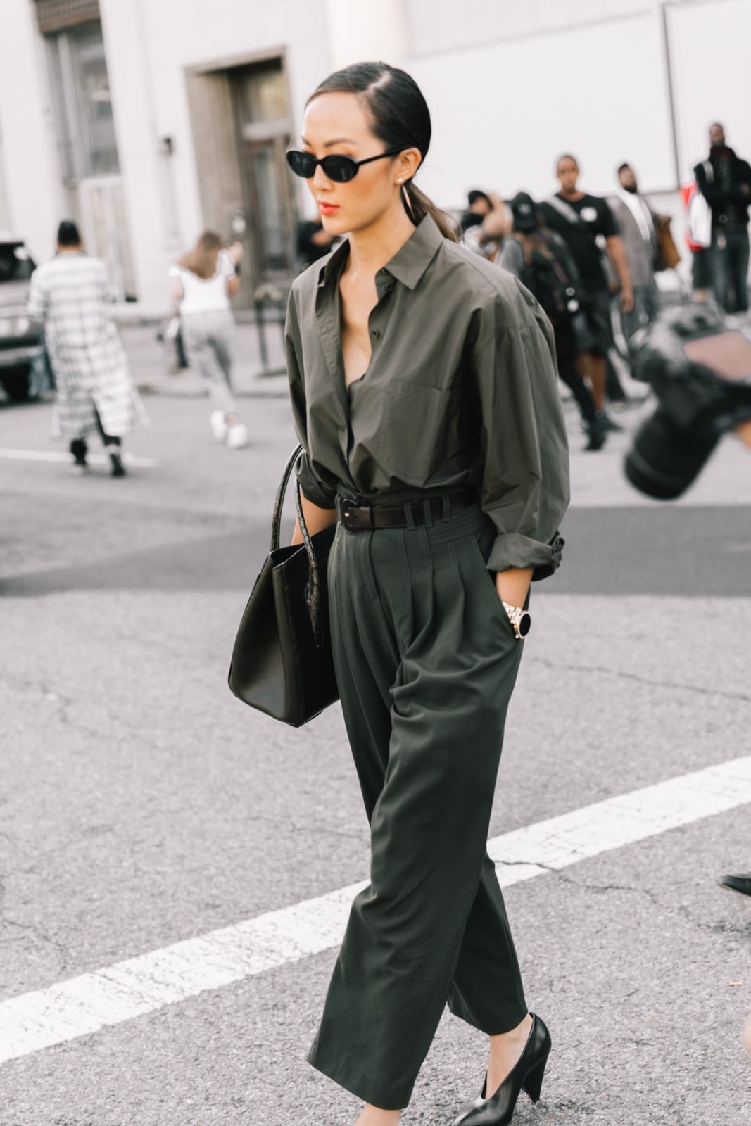 Olive Green Oversized Shirt with Matching Wide-Leg Trousers — Job Interview Outfits
