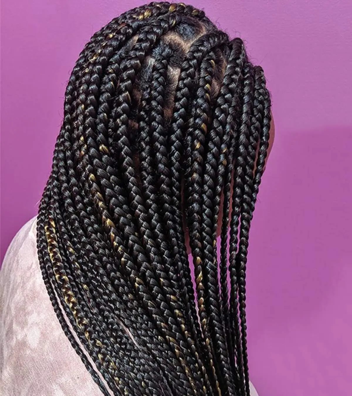 Mid-Back Black Braids With Color Dimension Mid-Back Black Braids With Color Dimension — Jumbo Braids