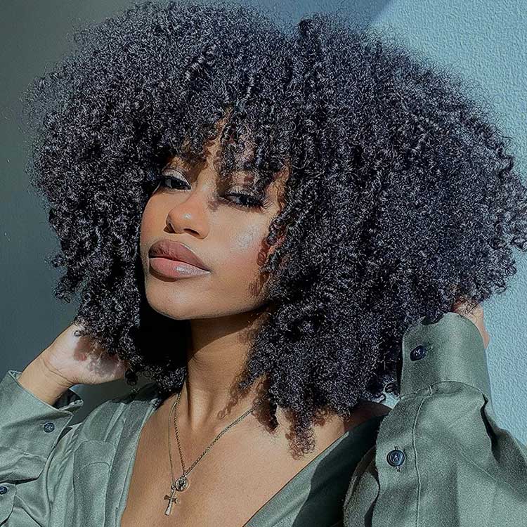 Chin Length Bob With Blunt Bangs — Kinky Hair