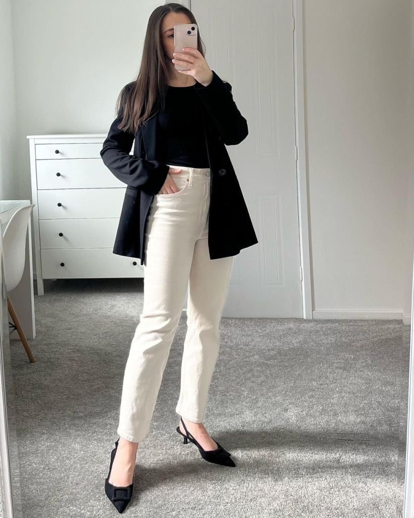 Bow Detail Kitten Heels With Straight Leg Trousers and Blazer Bow Detail Kitten Heels With Straight Leg Trousers and Blazer — Kitten Heels Outfits
