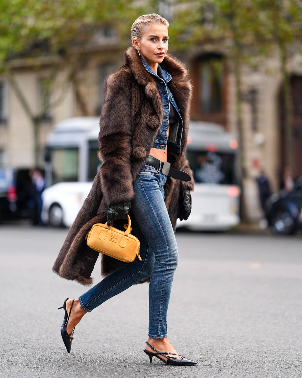 Slingback Kitten Heels With Skinny Jeans and Fur Coat Slingback Kitten Heels With Skinny Jeans and Fur Coat — Kitten Heels Outfits
