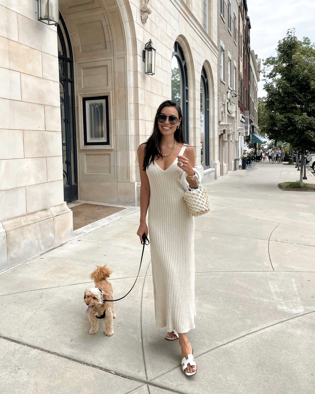 Cream Ribbed Knit Maxi Dress with Sandals — Knit Outfits