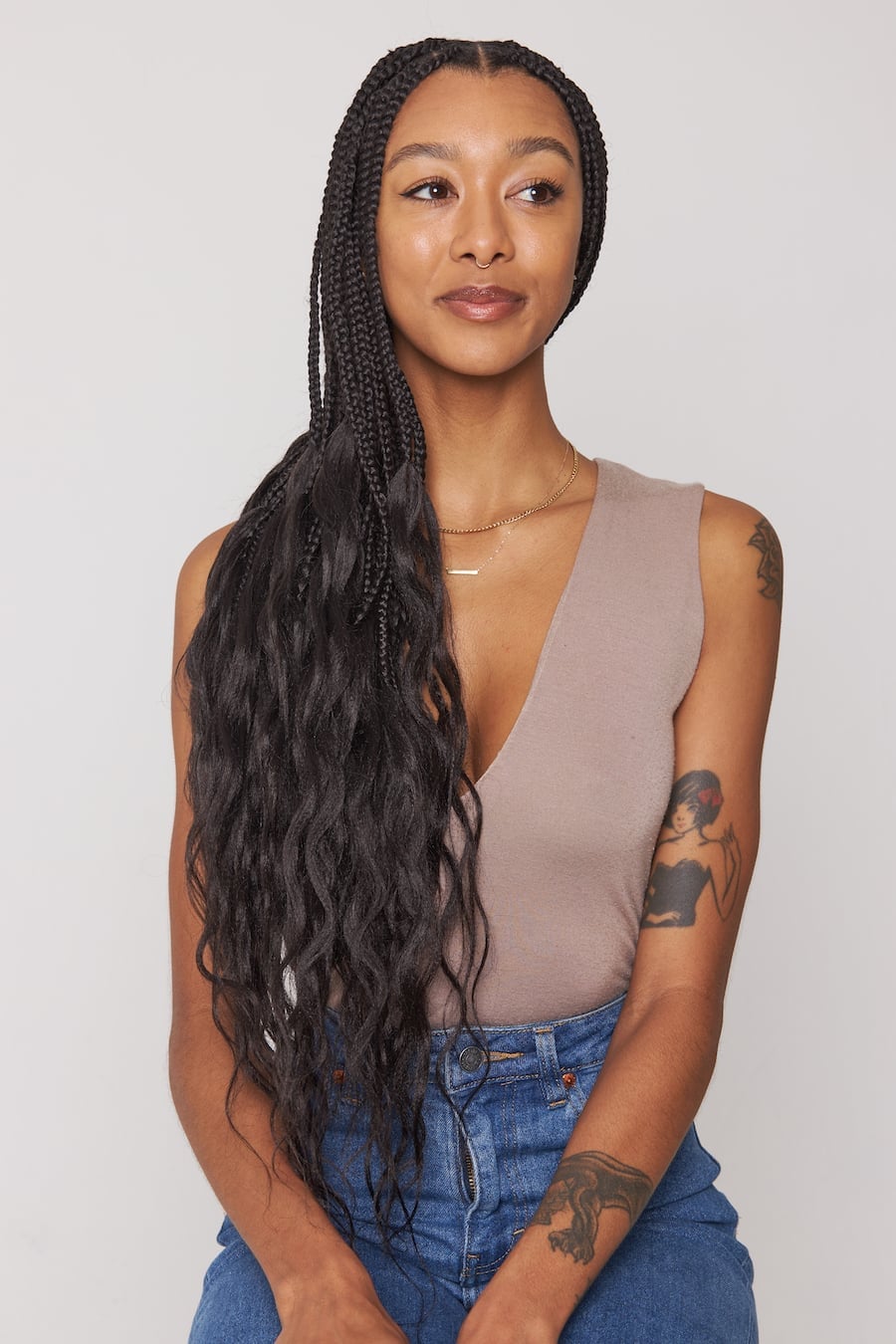 Thick Braids With Long Wavy Ends Thick Braids With Long Wavy Ends — Knotless Box Braids