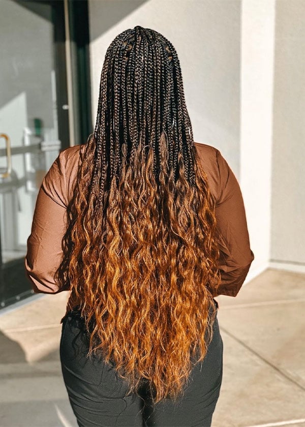 Mid-Back Braids With Ombre And Beachy Waves — Knotless Braids