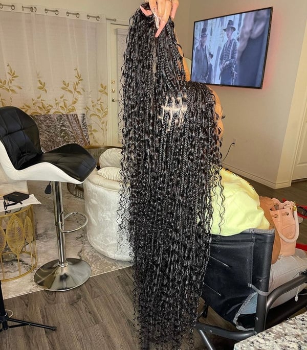 Waist Length Knotless Braids With Curly Ends
