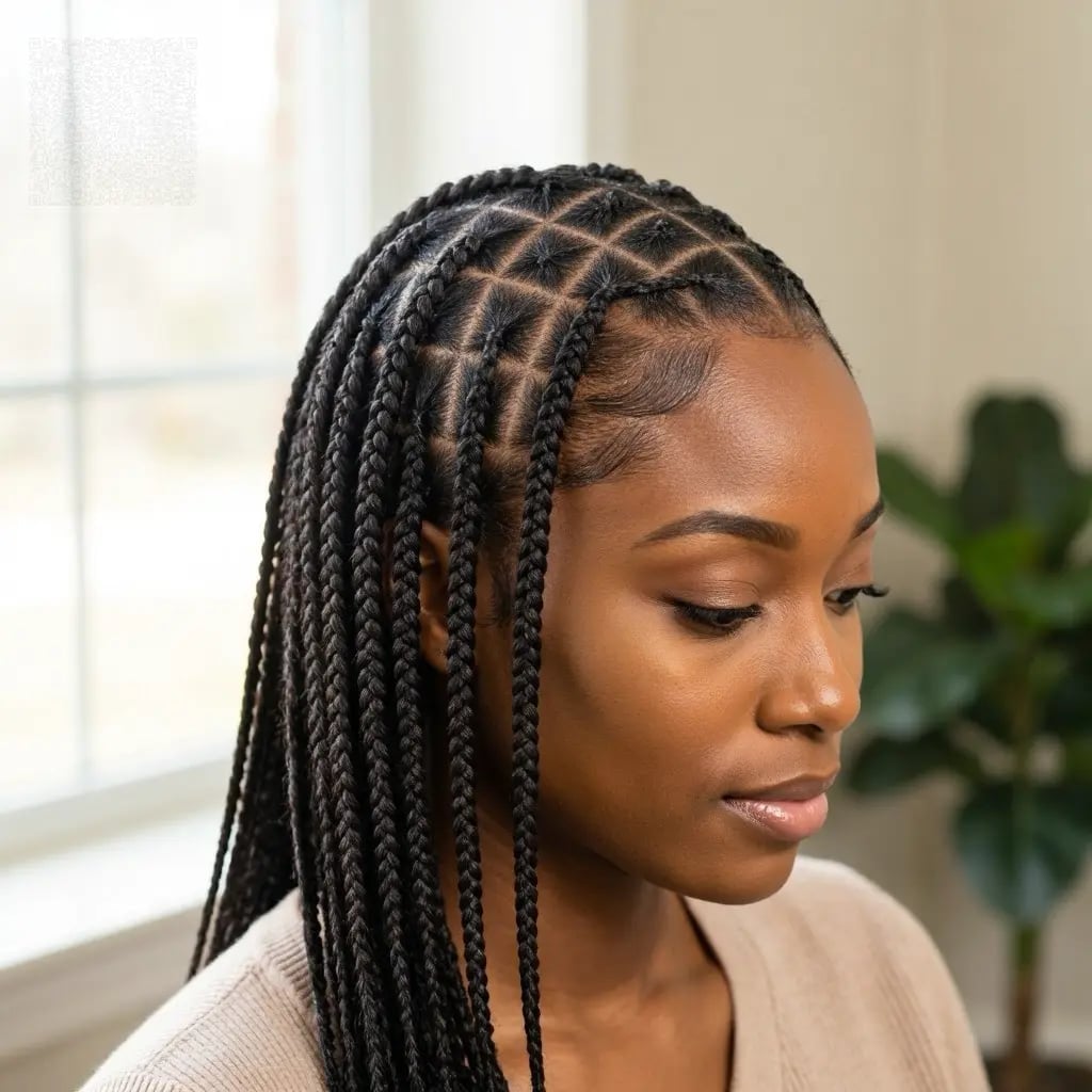 Long Box Braids With Diamond Grid Parting — Knotless Braids