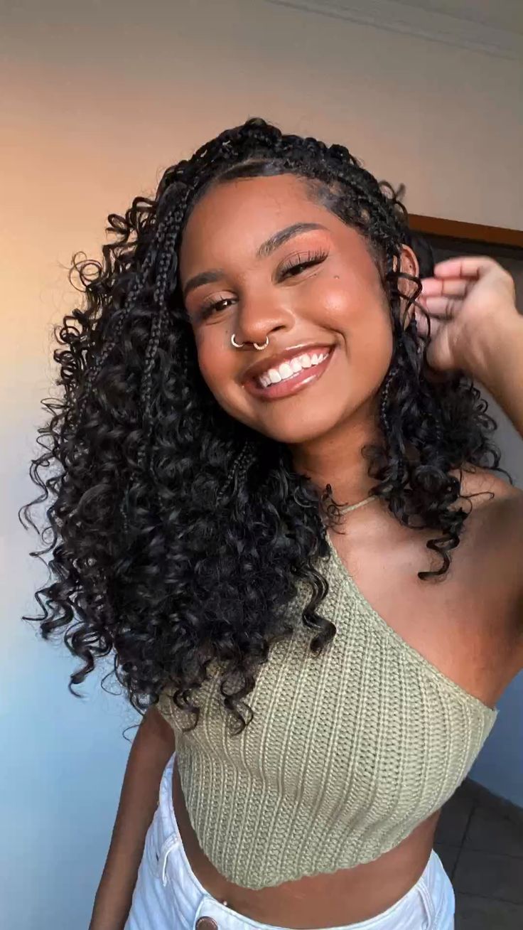 Shoulder Length Box Braids With Curtain Bangs — Knotless Braids