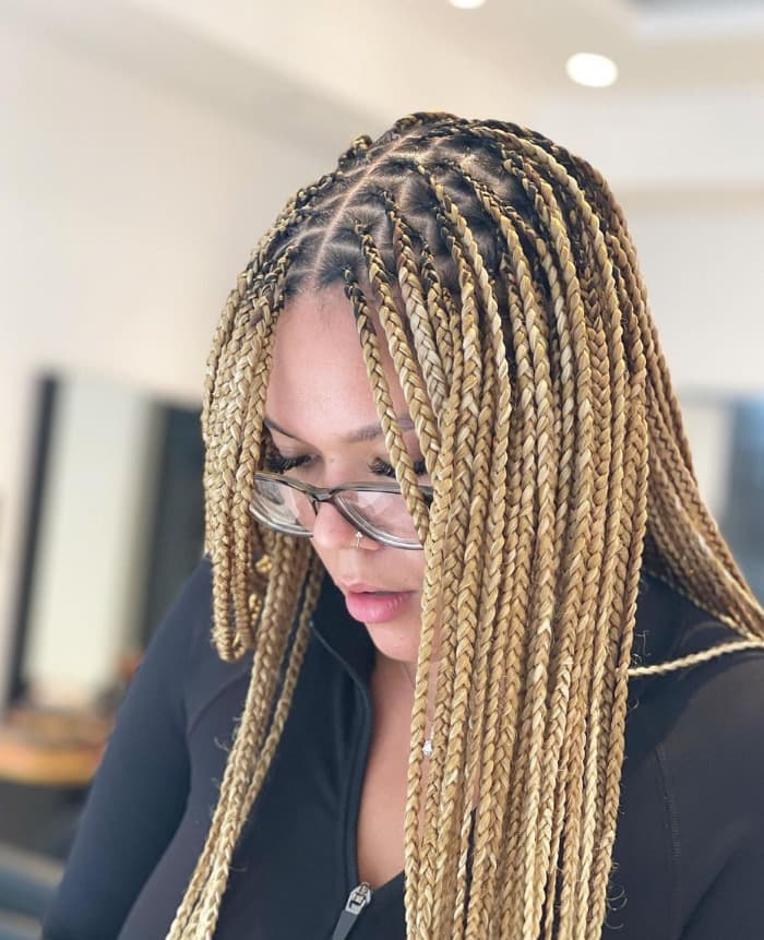 Honey Blonde Collarbone Braids — Knotless Braids