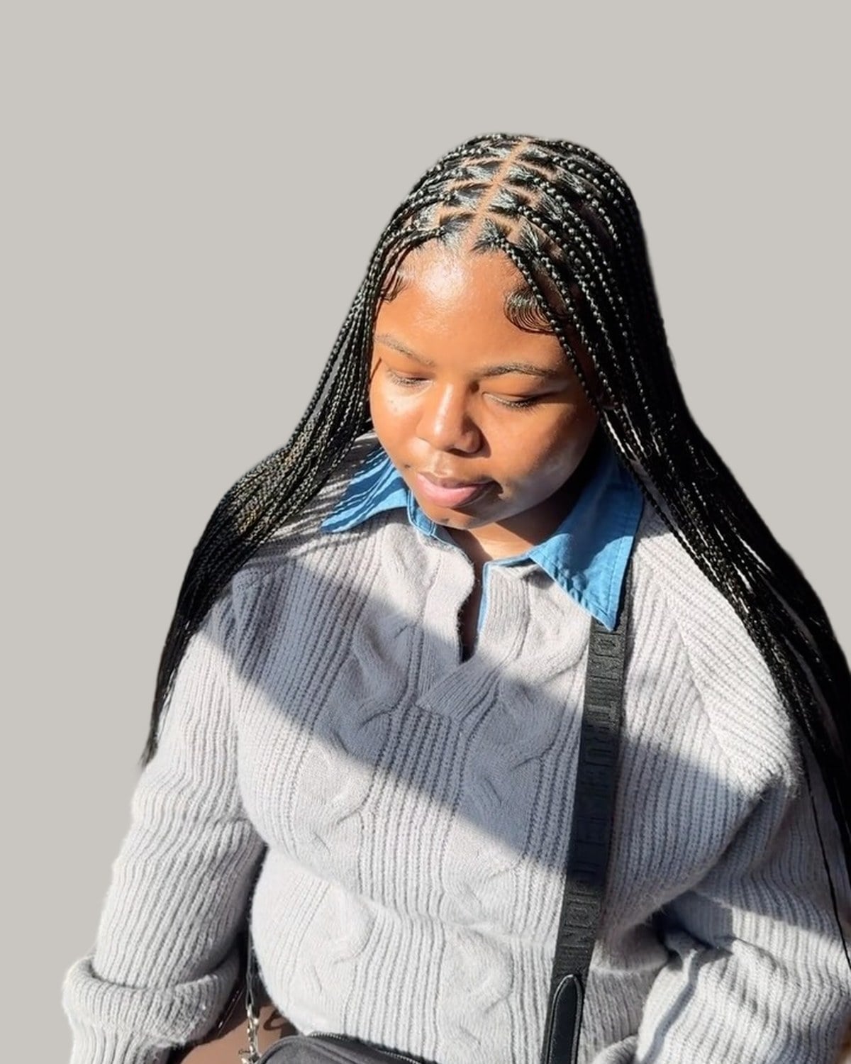 Shoulder Length Knotless Braids With Subtle Highlights