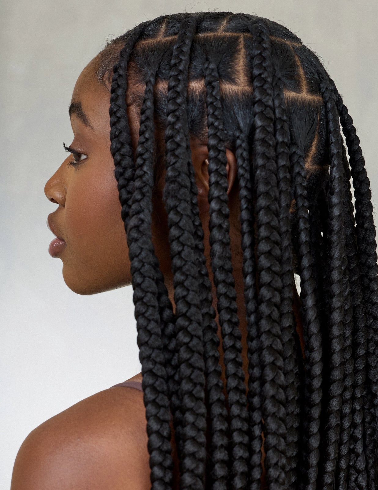 Shoulder Length Box Braids With Grid Parting — Knotless Braids