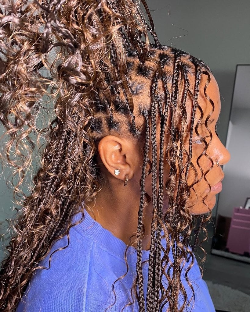 Mid-Back Knotless Braids High Ponytail With Curls Mid-Back Knotless Braids High Ponytail With Curls — Knotless Hairstyles