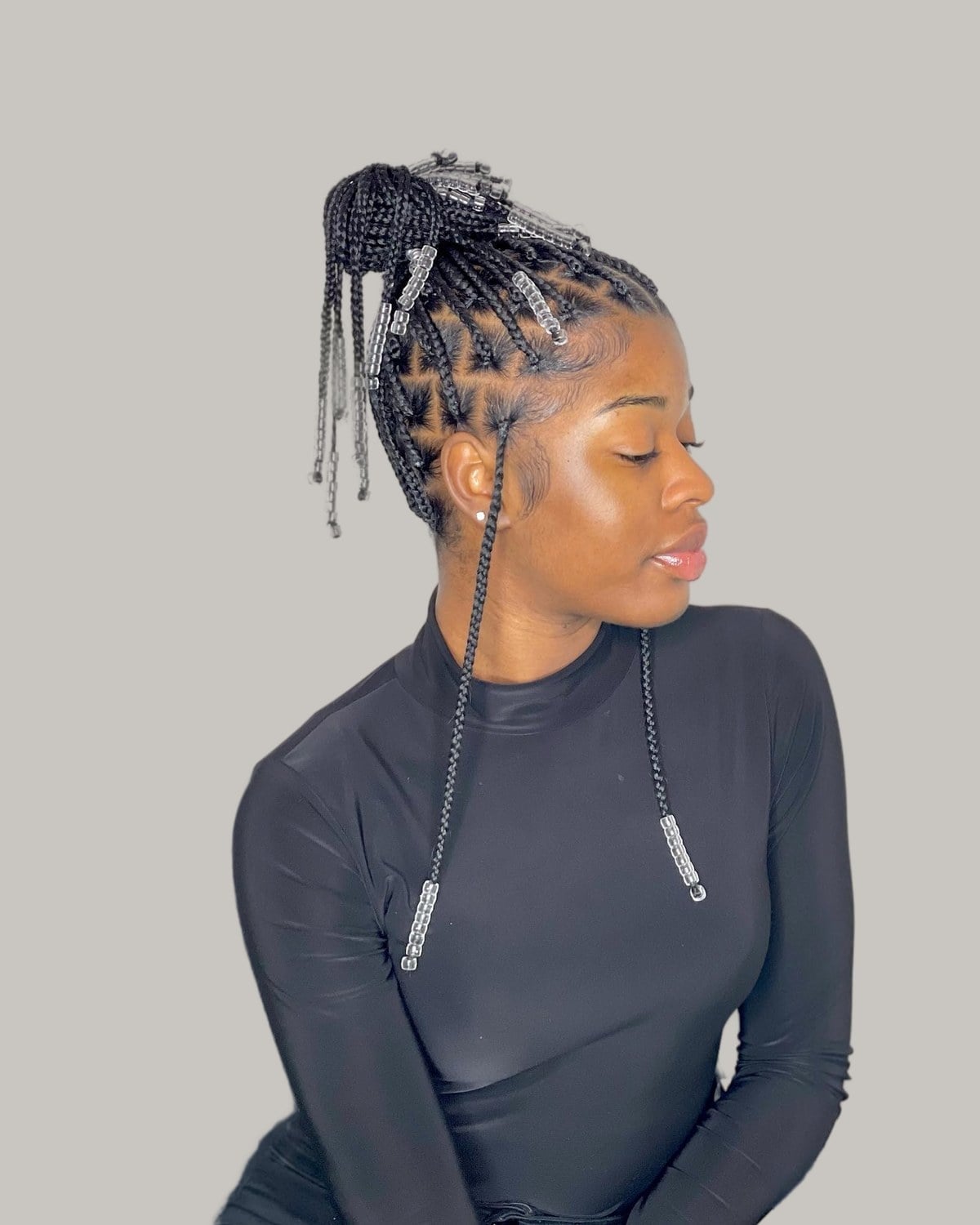 Mid-Back Knotless Braids Updo With Beads Mid-Back Knotless Braids Updo With Beads — Knotless Hairstyles