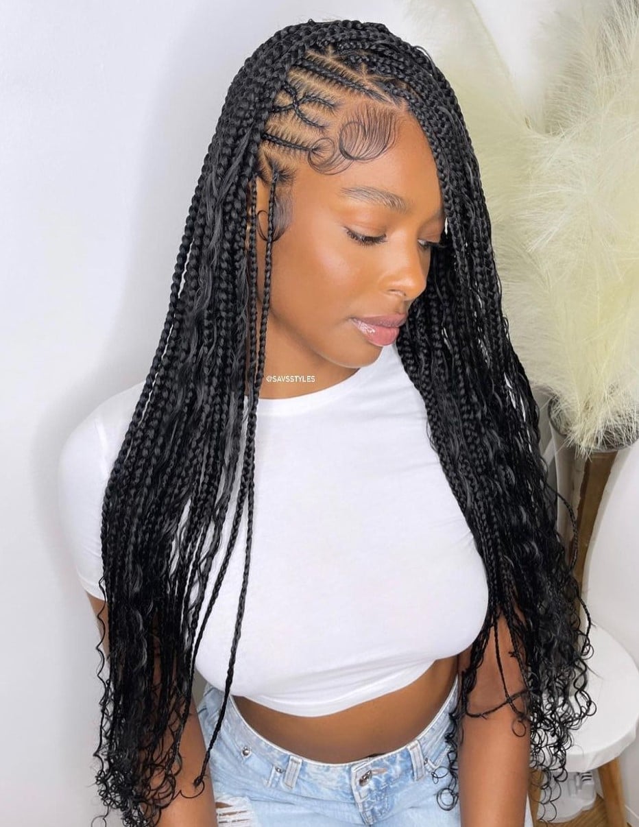 Mid-Back Knotless Braids With Face-Framing Wavy Ends Mid-Back Knotless Braids With Face-Framing Wavy Ends — Knotless Hairstyles