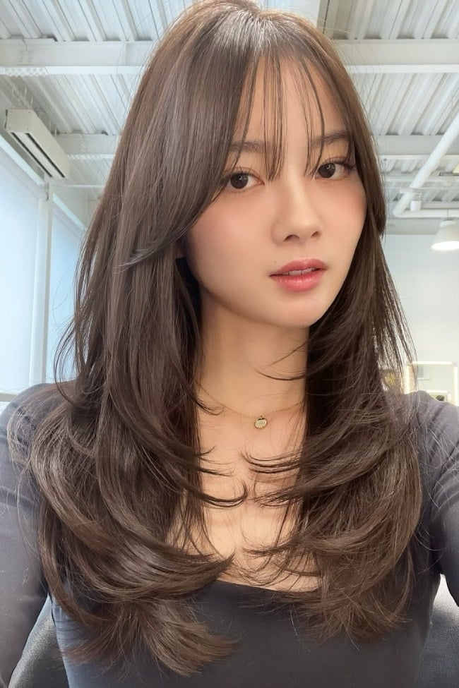 Ash Brown Collarbone Lob Highlights Ash Brown Collarbone Lob Highlights — Korean Hair