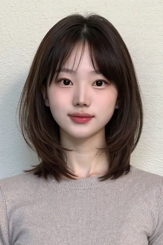 Layered Lob With See-Through Bangs Layered Lob With See-Through Bangs — Korean Hair