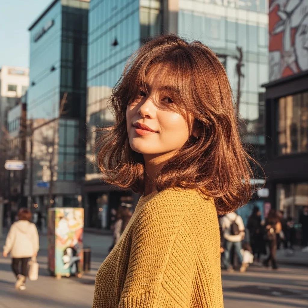 Collarbone Layers Curtain Bangs Subtle Highlights Collarbone Layers Curtain Bangs Subtle Highlights — Korean Hairstyles