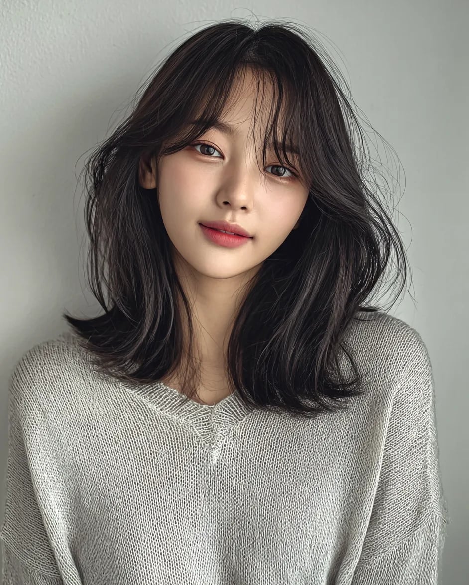 Collarbone Layers Curtain Bangs Air Dried Collarbone Layers Curtain Bangs Air Dried — Korean Hairstyles