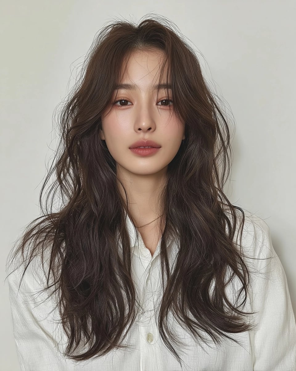 Mid-Back Layers Subtle Highlights Loose Waves With Giving It Dimension Mid-Back Layers Subtle Highlights Loose Waves With Giving It Dimension — Korean Hairstyles