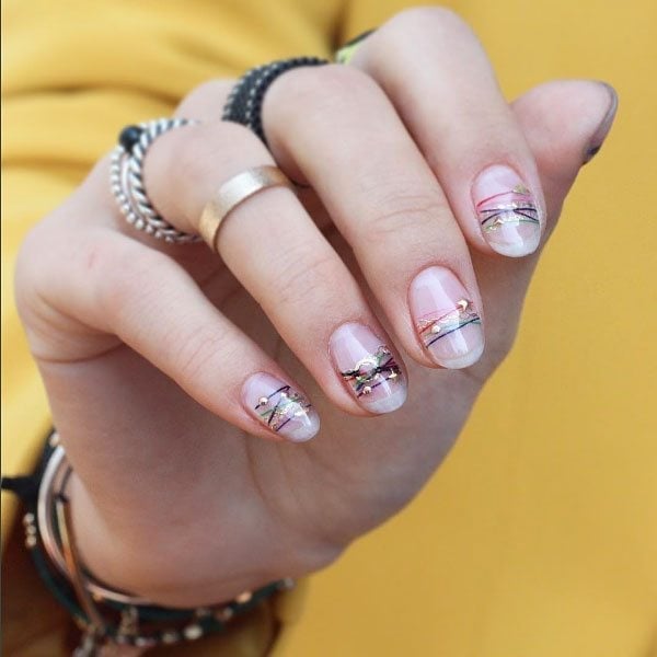Short Oval Metallic Strip Nails — Korean Nail Art