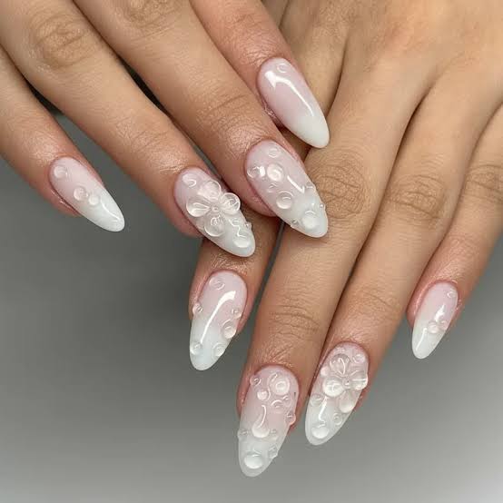 Short Almond Pink White Aura Gradient Nails — Korean Nail Art