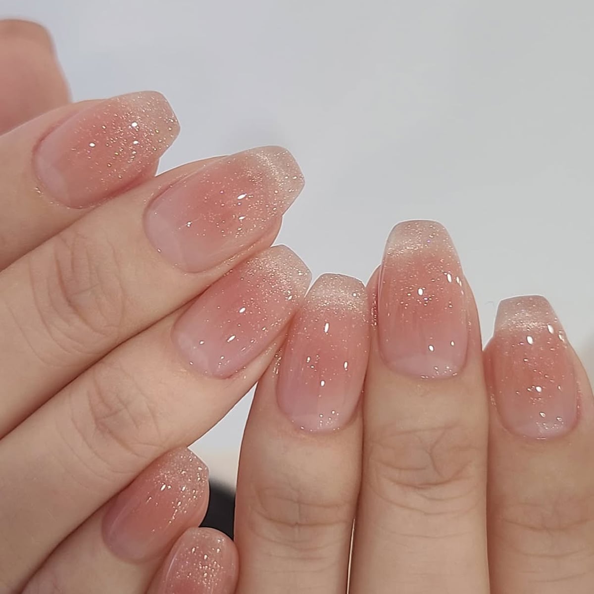 Medium Soft Square Glitter Accent Nails — Korean Nails
